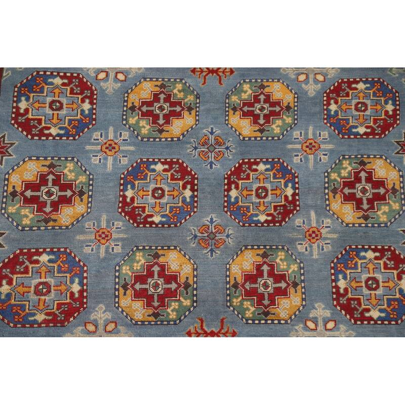 Hand Knotted Oriental 100% Wool Carpet Traditional All-Over Navy Blue & Blues Kazak Area Rug - 9' 8'' X 6' 9''
