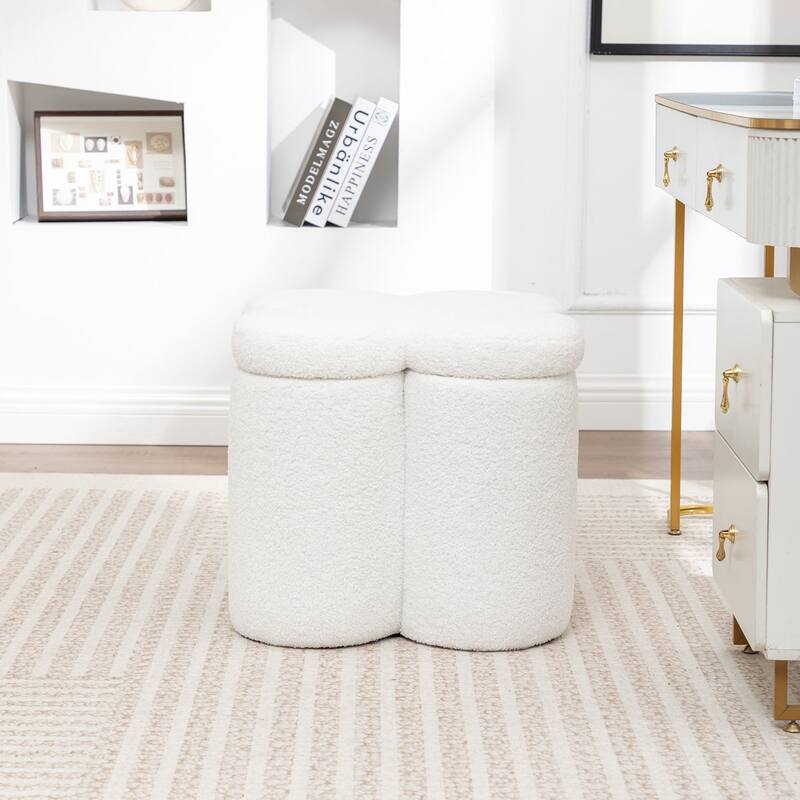 SEYNAR Modern Glam Teddy Velvet Flower Shape Storage Ottoman