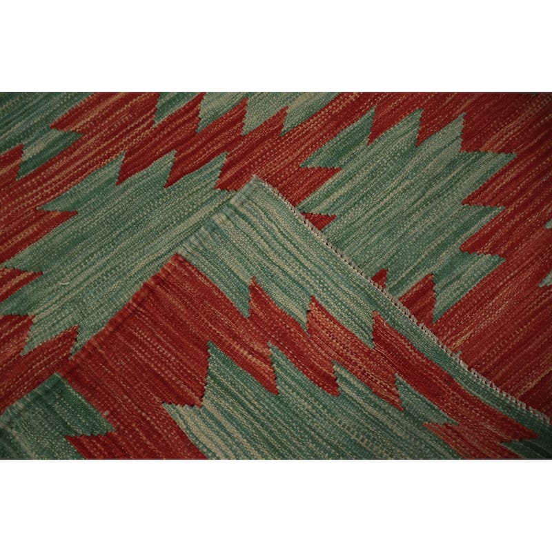 Hand Woven Oriental 100% Wool Carpet Southwestern All-Over Green Kilim Area Rug - 14' 5'' X 11' 3''