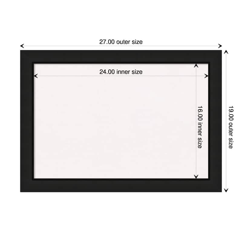 Midnight Black Narrow Wood Framed White Corkboard Bulletin Board - Board Size 24x16