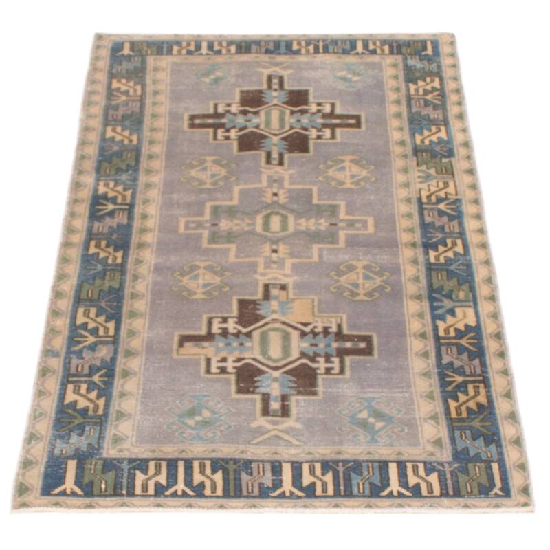 ECARPETGALLERY Hand-knotted Antalya Vintage Grey Wool Rug - 3'2 x 6'2