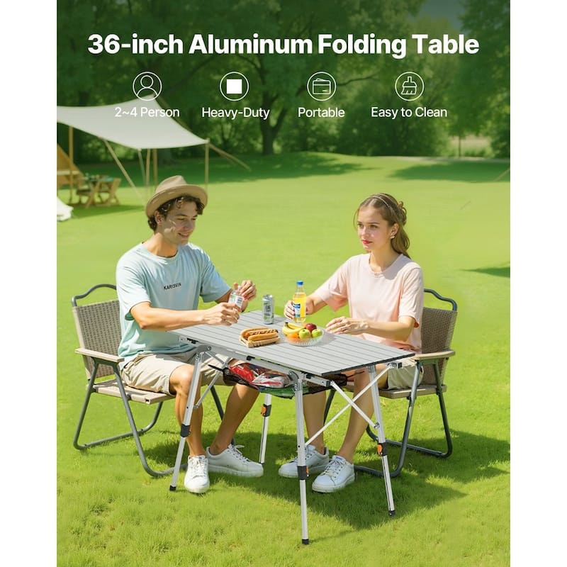 Silver Aluminum Alloy Foldable Picnic Table with Height Adjustable and Lightweight Stable for Indoor or Outdoor Use