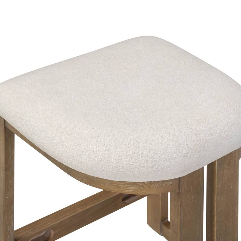 Veya Modern Barrel Bar Stool with Solid Wood Legs and Boucle Upholstery