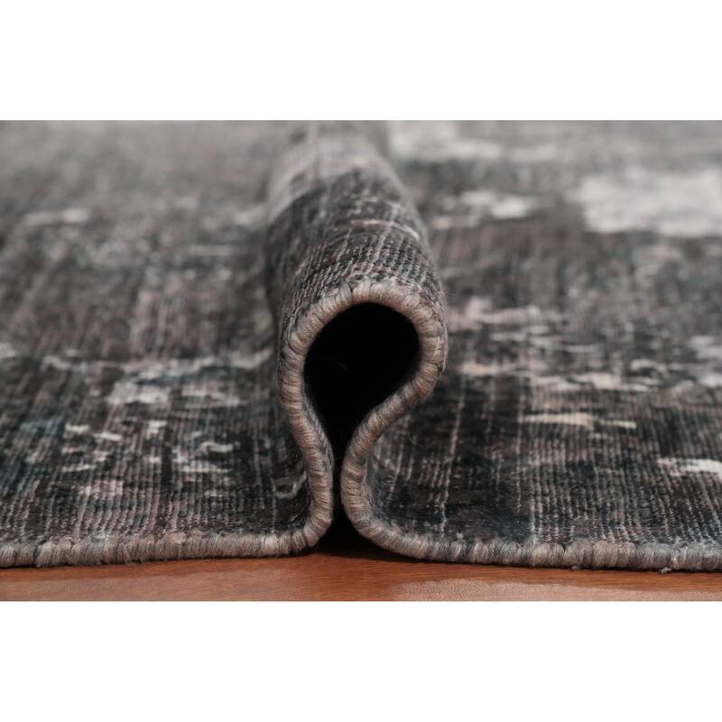 Hand Knotted Oriental Viscose Silk Carpet Modern All-Over Greys & Charcoal Abstract Area Rug - 8' 0'' X 4' 11''