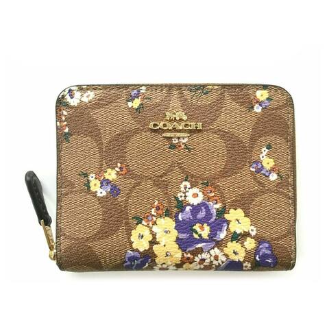Coach 31955 Leather Zip Small Wallet Saddle Floral