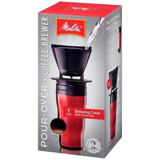 Single Cup Pour-Over Brewer with Travel Mug Melitta Coffee Maker Red 