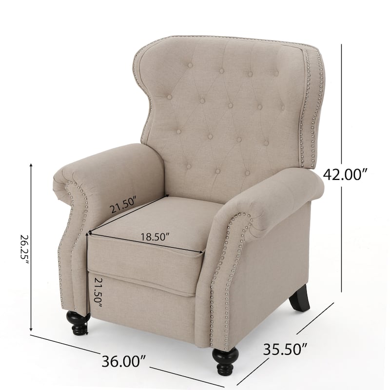 Tufted Recliner Chair - Diamond Stitch Backrest, Nailhead Trim and Rolled Arms 