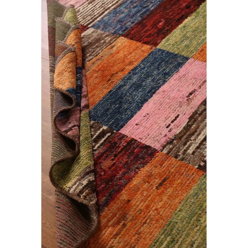 Checkered Moroccan Area Rug Hand-Knotted Wool Carpet - 6'8" x 9'11"