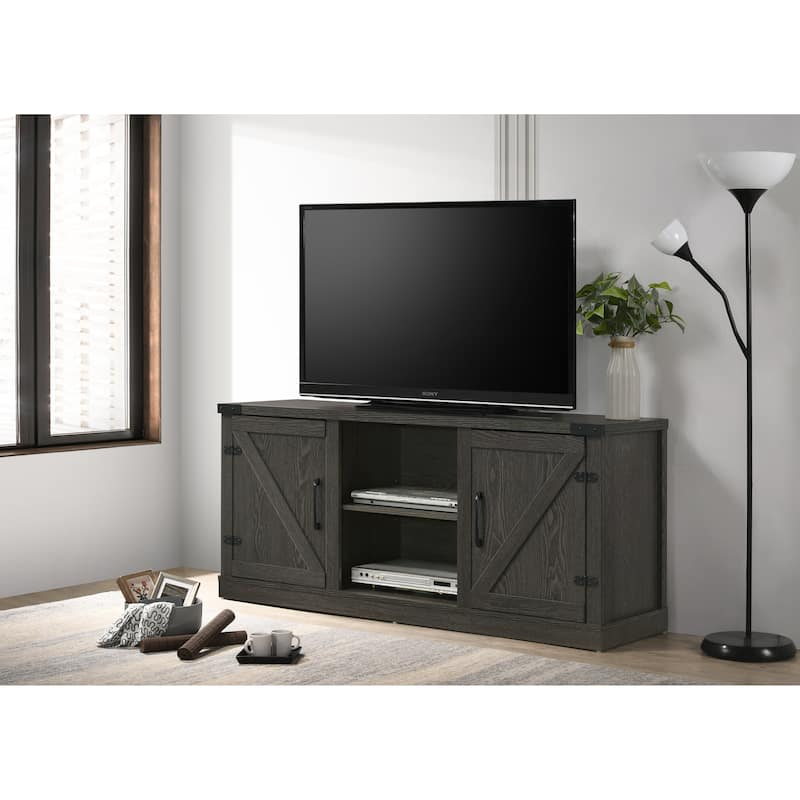 Salma Dark Gray 58" Wide TV Stand with 2 Open Shelves and 2 Cabinets
