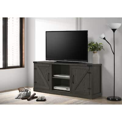 Salma Dark Gray 58" Wide TV Stand with 2 Open Shelves and 2 Cabinets