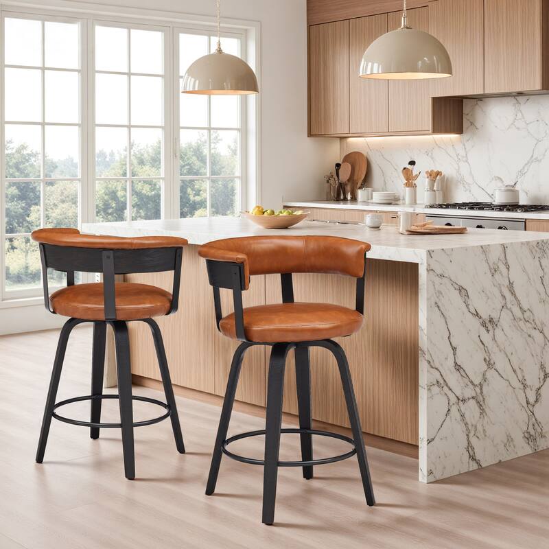 Art Leon Swivel Bar Stool Counter Height Chair with Wood Frame(set of 2)