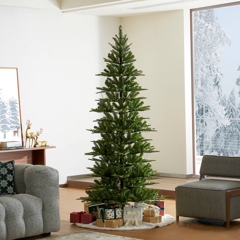 Glitzhome 7.5ft/9ft Pre-Lit Evergreen Slim Fir Artificial Christmas Tree With Strawberry Lights