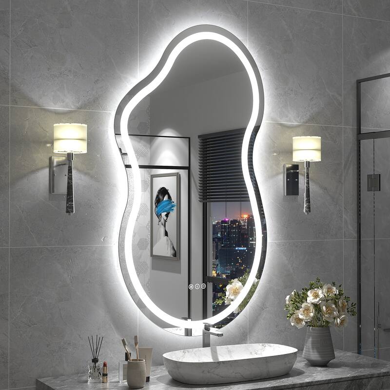 UL Certified Irregular LED Anti-fog Cloud-shaped Wall Bathroom Vanity Mirror - 49"x27" - Front and back light