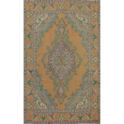 Hand Knotted Oriental 100% Wool Carpet Traditional Medallion Oranges & Rust Tabriz Area Rug - 9' 5'' X 6' 4''