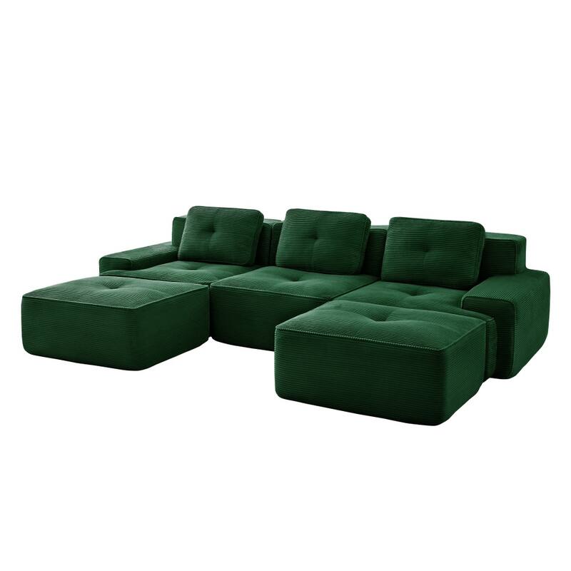 117.3" Minimalist Corduroy Modular Sectional Sofa with Ottomans for Living Room