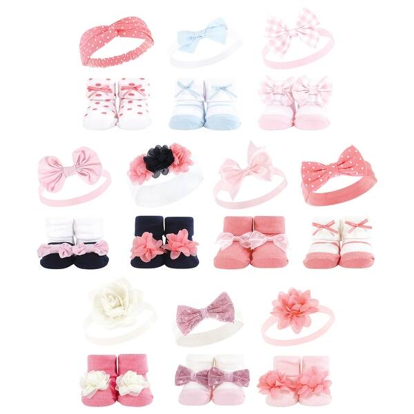 slide 1 of 1, Hudson Baby Infant Girl 20Pc Headband and Socks Giftset, Pink Blue Pink Gray, One Size - Pink Blue Pink Gray Pink Blue Pink Gray - One Size