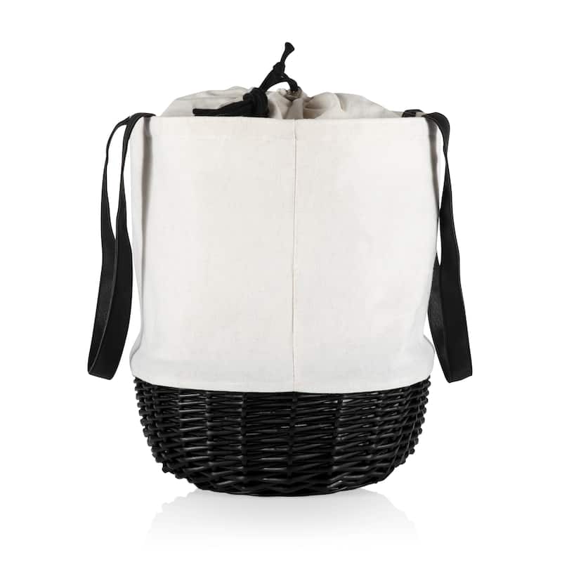 Picnic Time Coronado Canvas and Willow Basket Tote, (White Canvas with Black Accents)