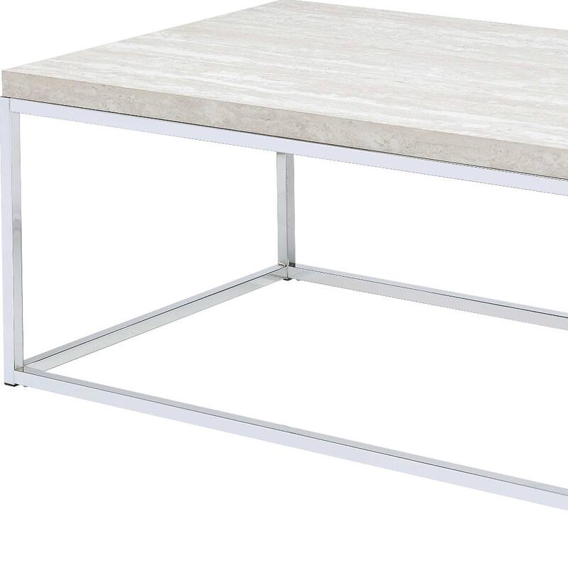 Modern 48" Chrome and White Oak Rectangular Coffee Table with Metal Base - 48” x 24” x 18”