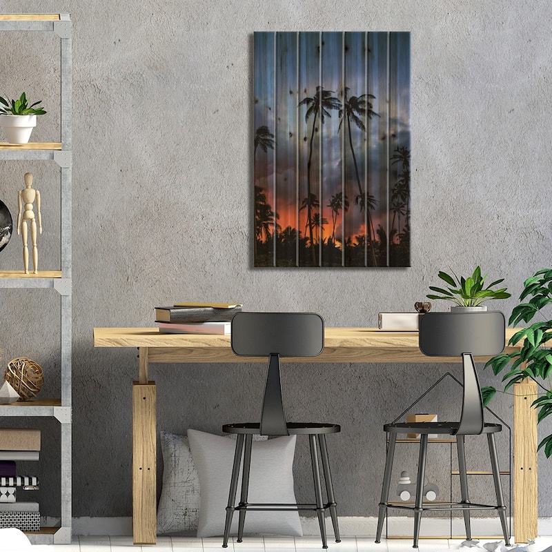 Fire Sunset Print On Wood by Lucas Moore - Multi-Color