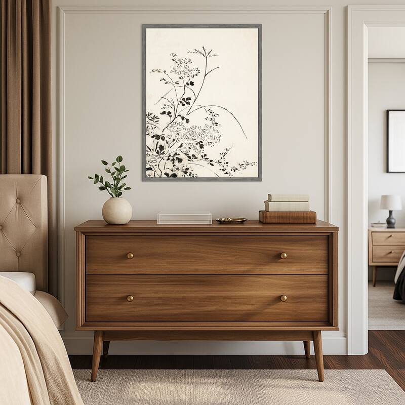 Autumn Flowers and Grasses (1762) by Miyazaki Yuzen (23 x 30 in.), Framed Canvas Wall Art Print