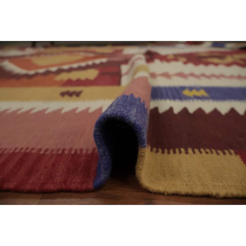 Hand Woven Oriental 100% Wool Carpet Southwestern Tribal Multi-Colored Kilim Area Rug - 9' 5'' X 7' 9''