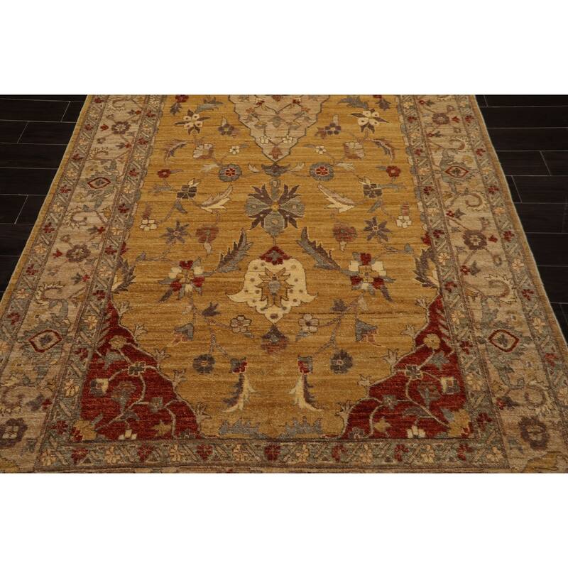 6x17'3'' Hand Knotted Wool Medallion Gold Peshawar Traditional Rug - 6' x 17' 3''