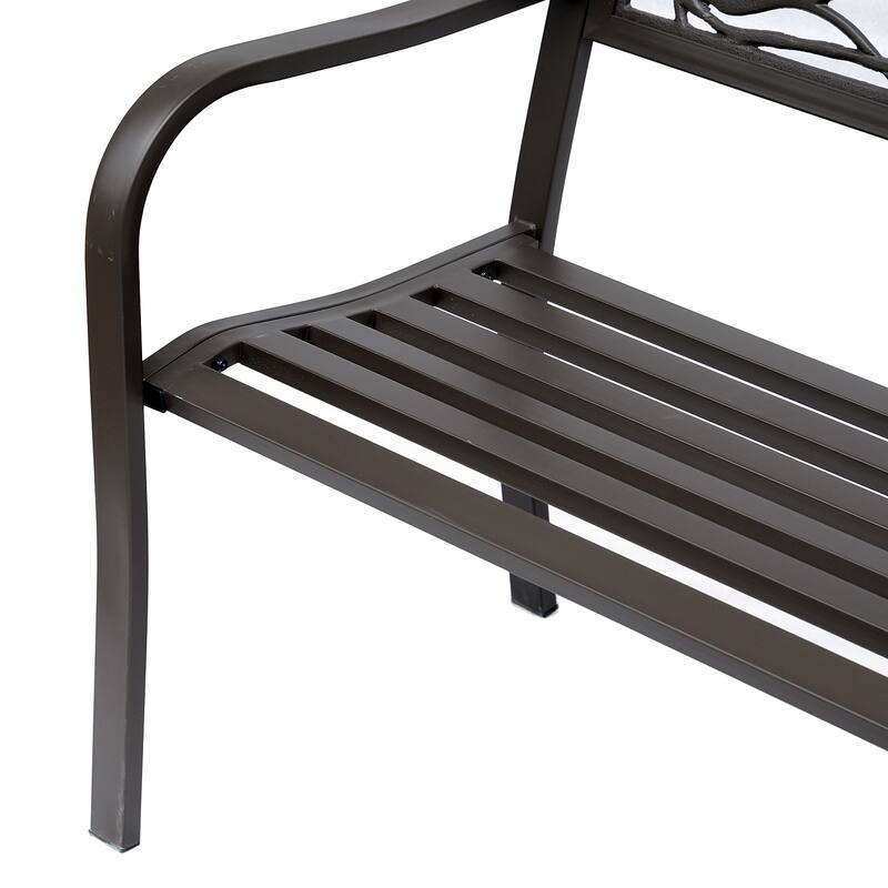 Garden Bench, Outdoor Patio Bench With Animal Pattern, Cast Steel Metal Bench For Yard, Lawn, Porch