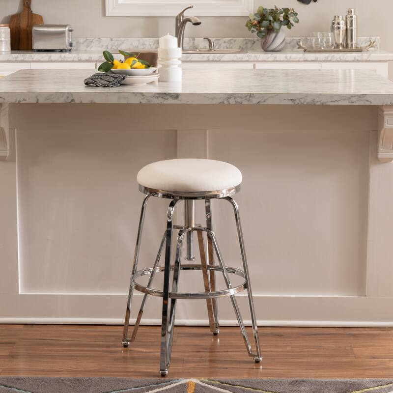Aimes Metal and Faux Leather Adjustable Backless Stool - White/Silver