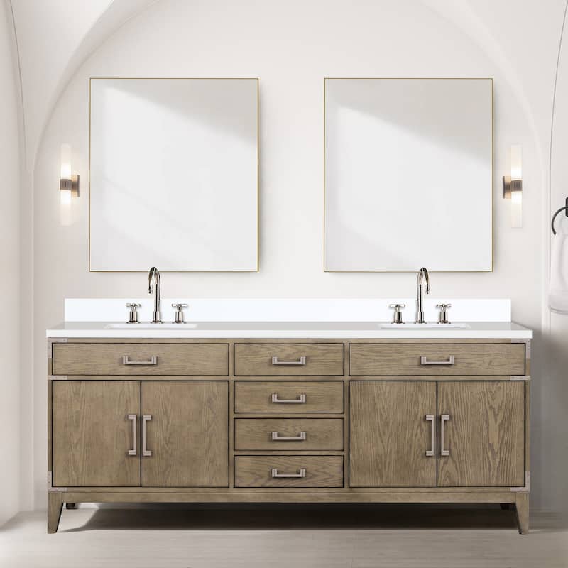 Laurel 60 in W x 22 in D Black Oak Double Bath Vanity and White Quartz Top