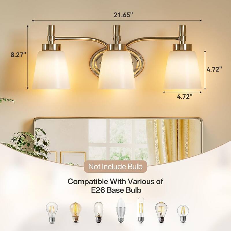 Brushed Nickel 3-Light Bathroom Vanity Light with Frosted White Jade Glass Shades