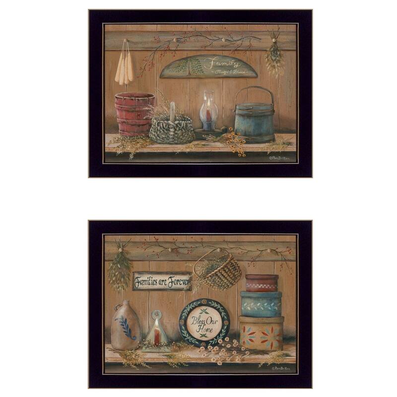 TrendyDecor4U Farmhouse "Shelf Treasures" Framed Print Wall Art by Pam Britton - Brown