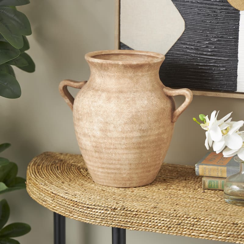 Ceramic Antique Style Textured Vase with Handles - Copper or White - Roche River Decor