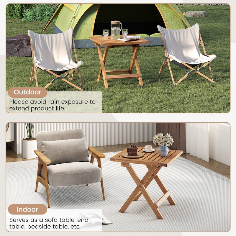 Gymax 2 PCS Outdoor Folding Side Table Acacia Wood End Table Square