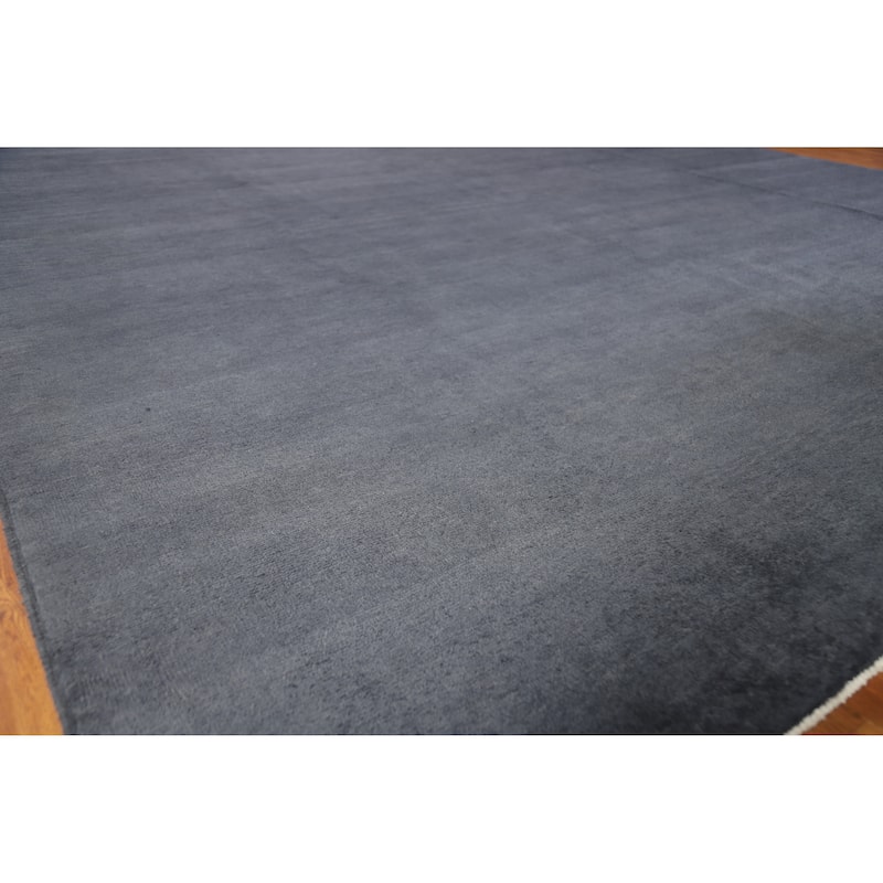 Hand Knotted Oriental 100% Wool Carpet Modern Solid Navy Blue & Blues Gabbeh Area Rug - 13' 1'' X 10' 5''