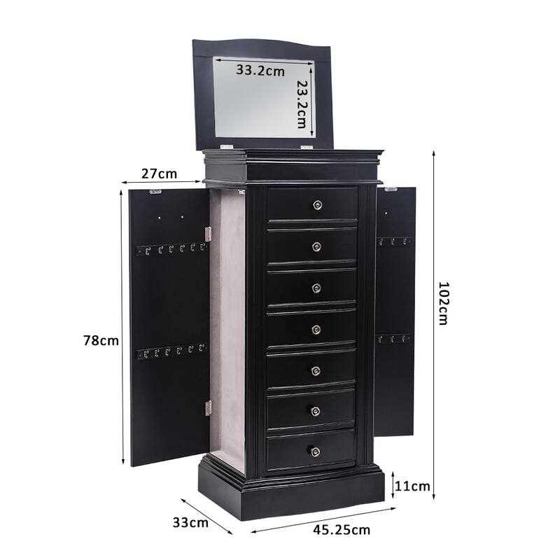 Jewelry Armoire with Mirror, 7 Drawers & 24 Necklace Hooks