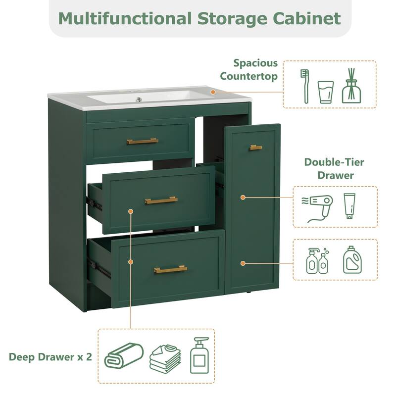 30" Bathroom Vanity Set with Three Drawers