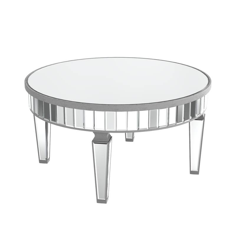 HomeRoots 32" Silver Mirrored Glass Round Coffee Table - 31.5' X '16.5' X '31.5