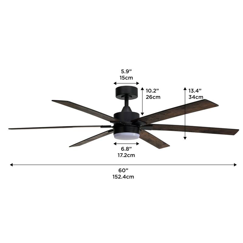 ProMounts All Seasons 60" Ceiling Fan with Light, Quiet, Alexa/Google, 3 Color LED Lights, Reversible, Walnut