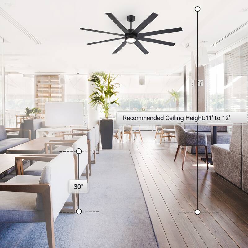 72/52-inch Reversible 8/5-Blade Dimmable LED Ceiling fan with Light and Remote