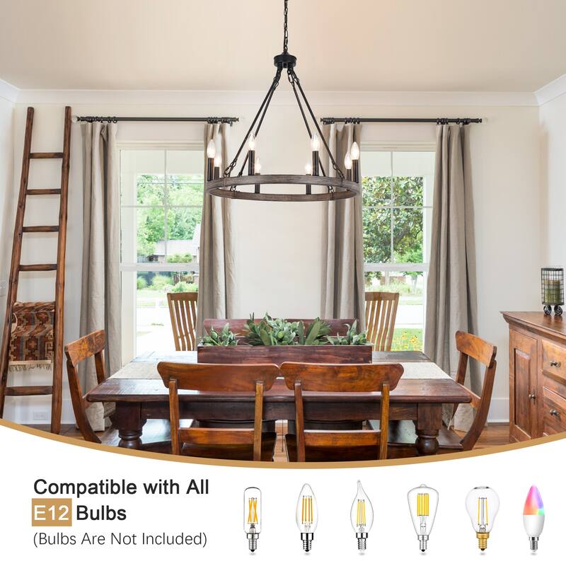 8-Light Candlestick Wagon Wheel Chandelier Linear Chandelier Lighting for Kitchen Island