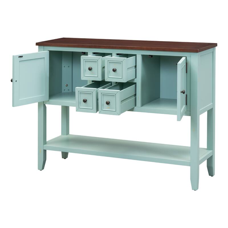 Storage Vintage Console Table with Four Small Drawers and Bottom Shelf