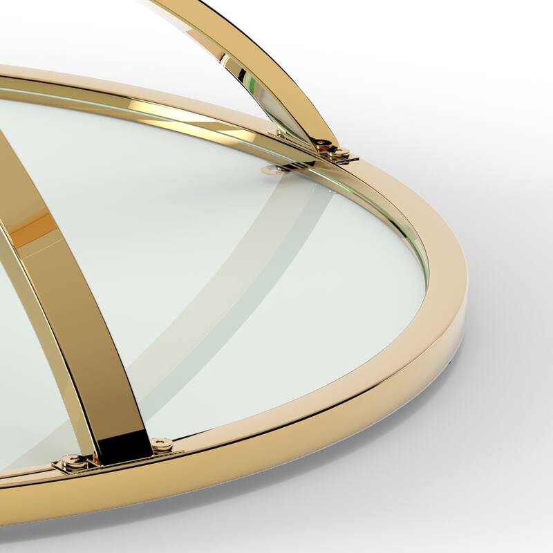 Modern 2 Tiers Glass Coffee Table with Ring-Shaped Metal Frames