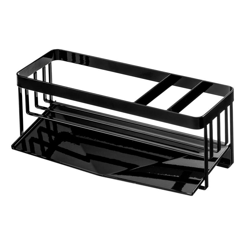 Yamazaki Home Sponge and Bottle Holder, Steel - L 3.94 x W 9.84 x H 3.74 inches - Black