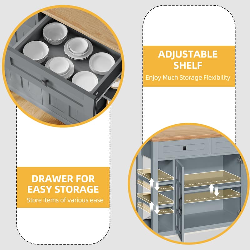Rolling Kitchen Island Kitchen Cart Storage Cabinet with Open Shelves