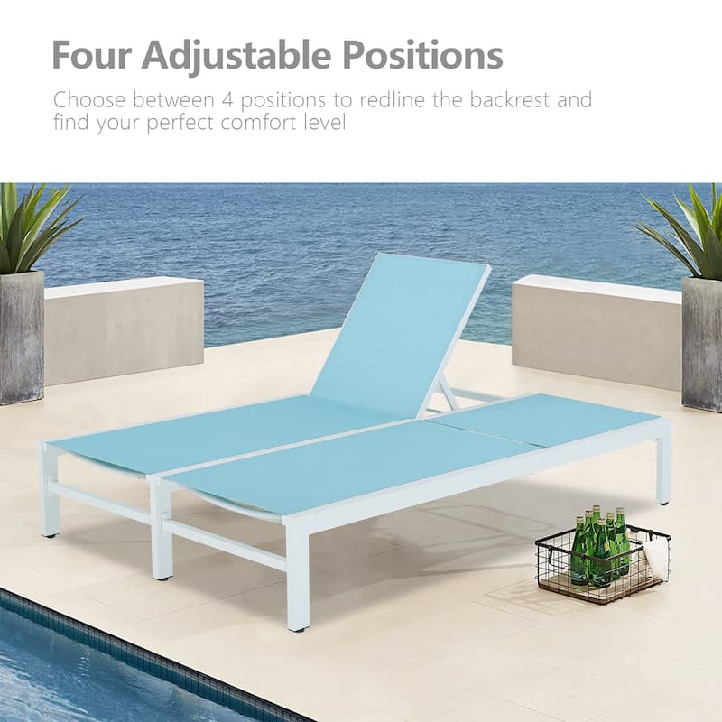 Double Chaise Lounge Outdoor Aluminum Adjustable Back Recliner Chair