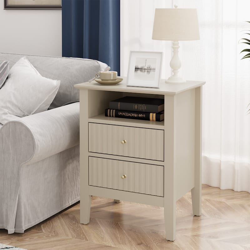 Modern Fluted Nightstand with 2 Drawers