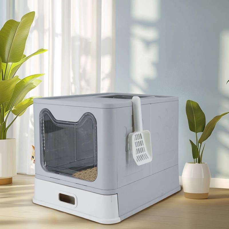 Extra Large Stainless Steel Enclosed Cat Litter Box With Lid Easy Cleaning