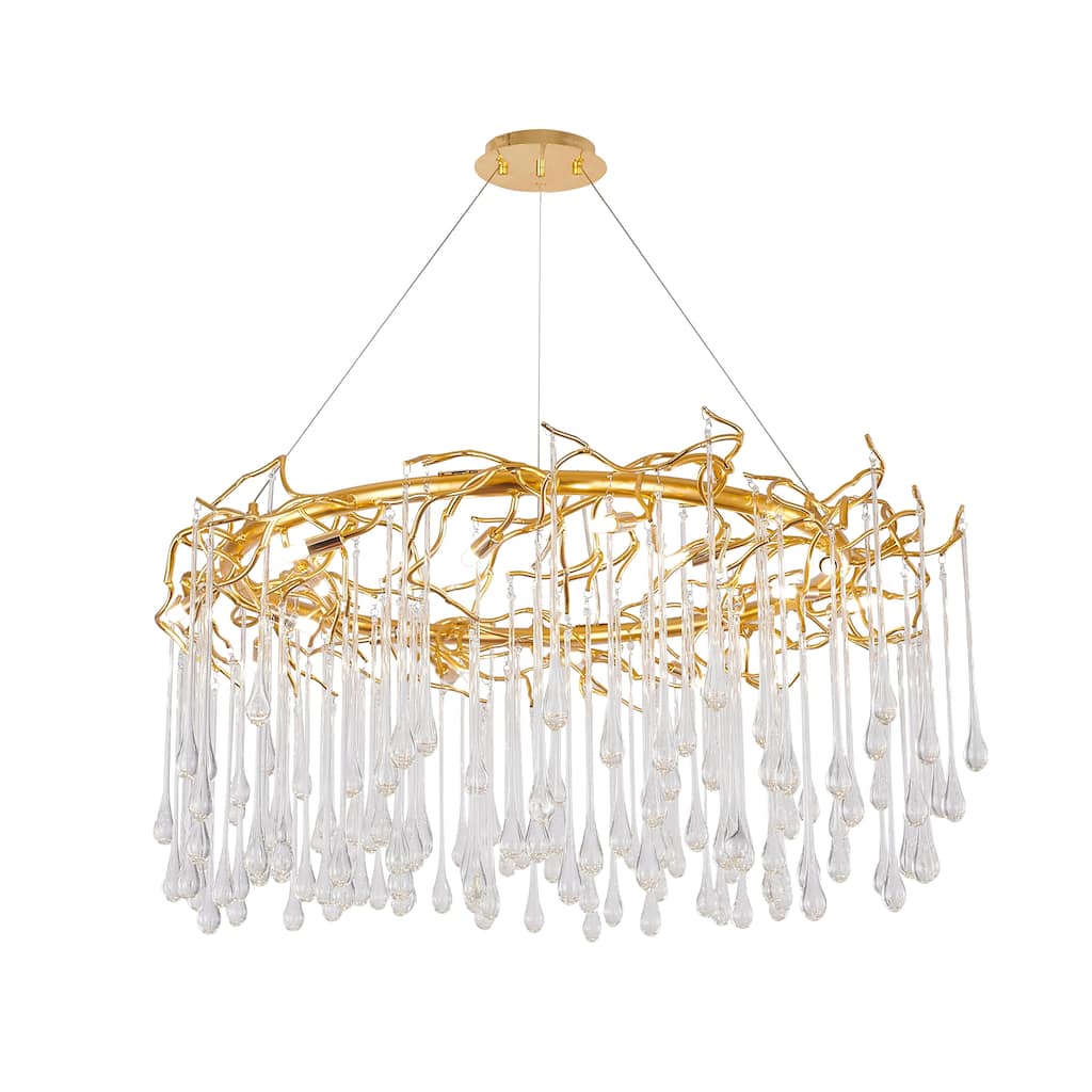 16-Light Gold Aluminum Chandelier With Clear Glass Drops