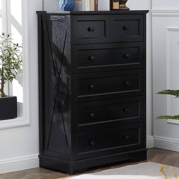 48 Inch Farmhouse 6-Drawer Wood Dresser for Bedroom, Living Room, or Kids  Room Storage - Black - Bed Bath & Beyond - 43617897