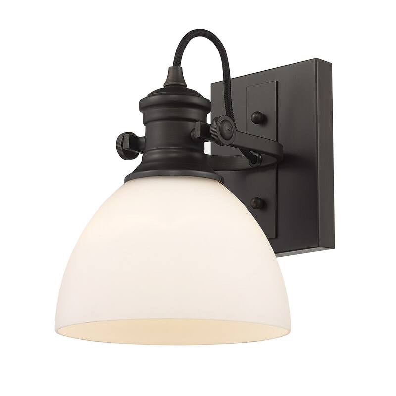 Golden Lighting Hines 9" Tall Bathroom Sconce - Rubbed Bronze / Opal